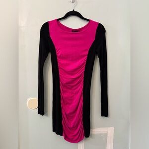 Express Fuchsia and Black Long Sleeve Dress